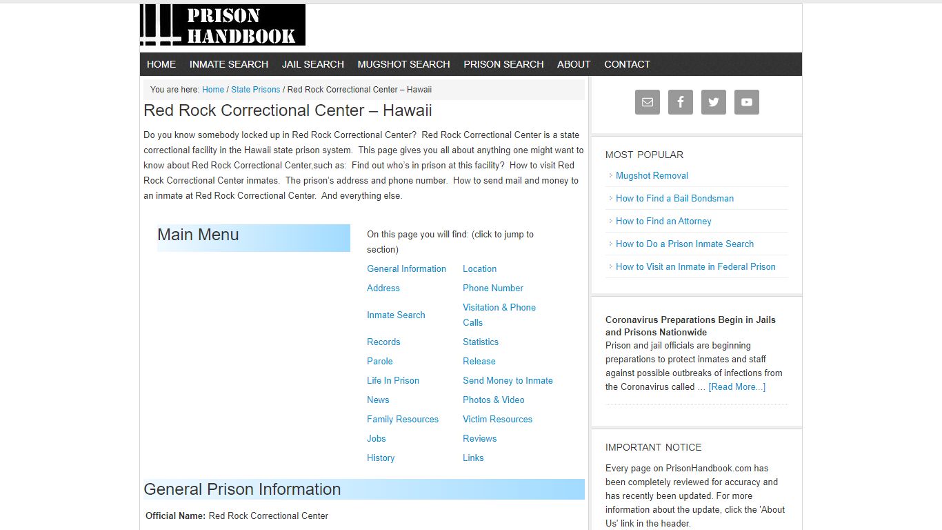 Red Rock Correctional Center – Hawaii - Prison Handbook